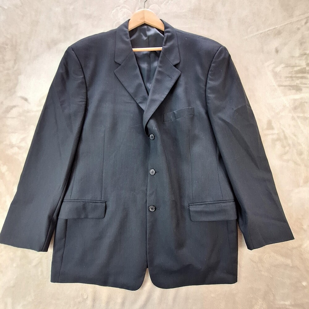 Calvin Klein Suit Jacket Mens 46R Gray Wool Stripe Ventless 3 Button Formal